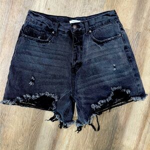 Forever 21 black denim jean distressed high rise retro shorts